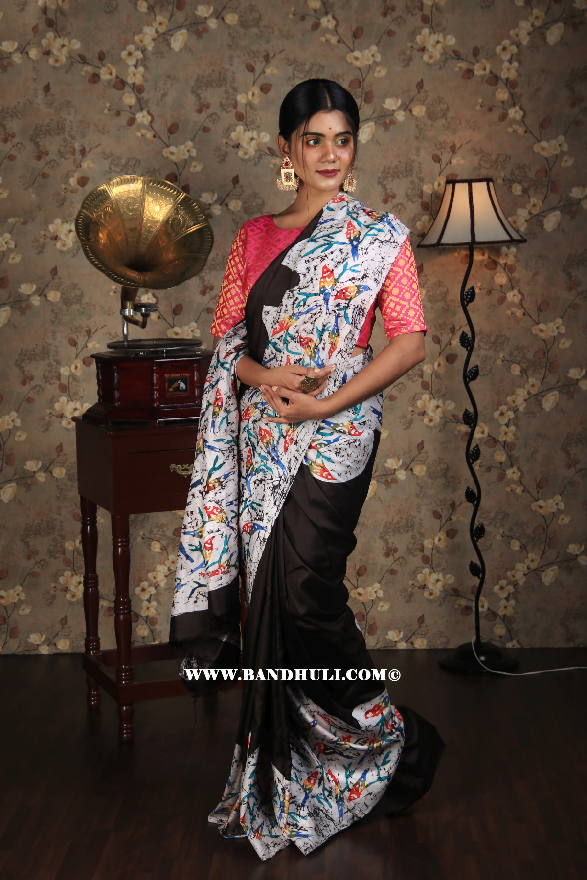 Black Batik Silk Saree